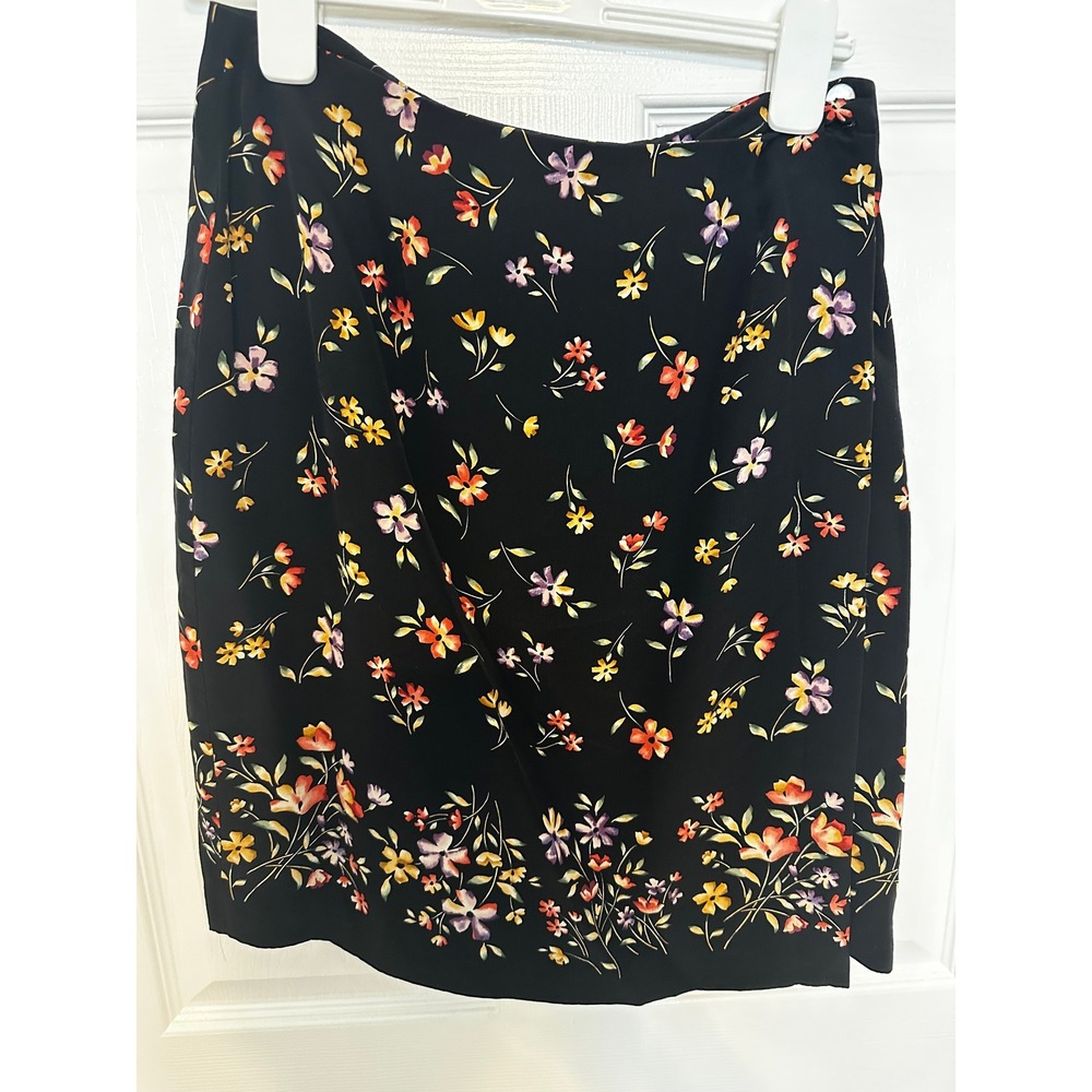 100% silk wrap skirt Barrie Pace LTD black floral